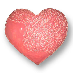 Heart shaped dish in rose pink by Wendy Britton Ceramics