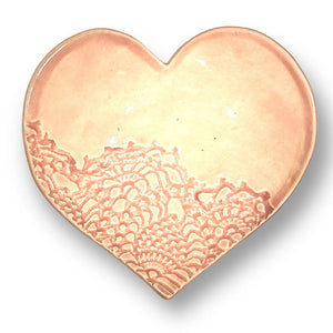 Heart shaped dish in baby pink by Wendy Britton Ceramics