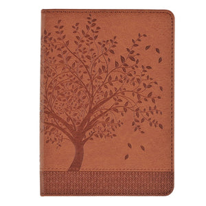 The Tree of Life Artisan journal features decorative stitching, soft, leather-like cover material in brown, and a beautiful ''Tree of Life'' design