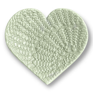 Heart shaped dish in sage with unique pattern hand made by Wendy Britton Ceramics