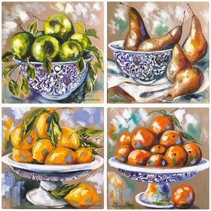 Lilli Rock Seasonal Fruit Set of 4 Coasters adorned with beautiful artwork by Australian artist Amanda Brooks