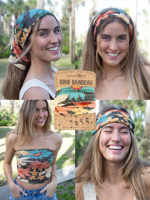 Full Boho Bandana - Blue Coral Cream Floral