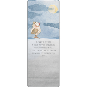 Twigseed bookmark with the words 'Books give a soul to the universe, wings to the mind, flight to the imagination, and life to everything.'