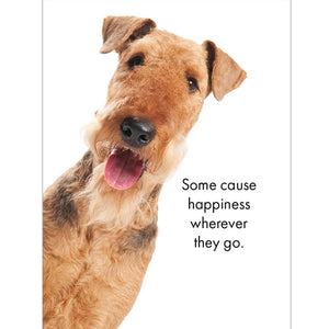 Affirmation card with Terrier and the words "Some cause happiness wherever they go."