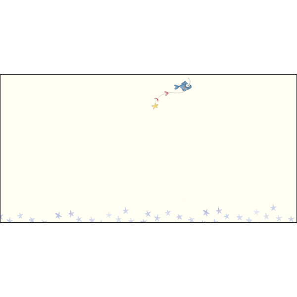 This greeting card is blank inside other than a little fish swimming along the top and stars across the base.