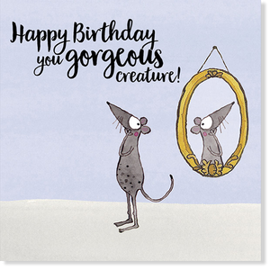 Greeting card illustrated by Australian artist Kate Knapp with the words "Happy Birthday you gorgeous creature."