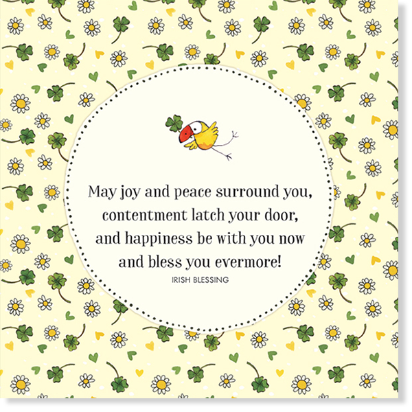 Twigseed card with the Irish Blessing &quot;May joy and peace surround you, contentment latch your door, and happiness be with you now and bless you evermore!&quot;