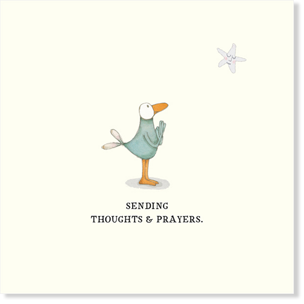 Twigseed card with little bird in prayer stance and the words &quot;Sending thoughts and prayers.&quot;