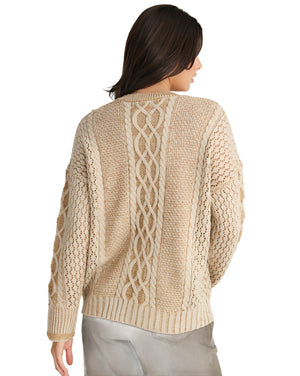 Rear view showing the cable knit design running down the back of the Odessa Cardigan by Talisman