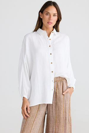 Linen/viscose blend long sleeved shirt in white from Australian fashion label Shanty Corp