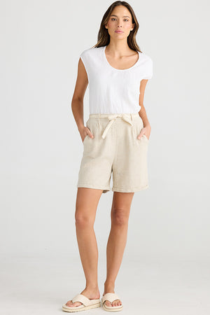 Linen/cotton shorts by Shanty in natural jacquard with cuffed hem line