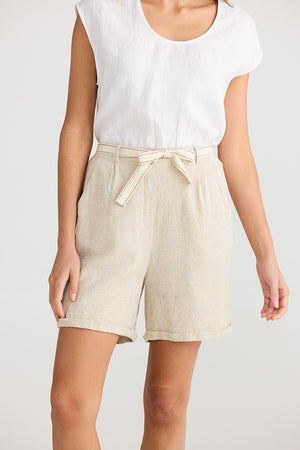 Linen/cotton shorts by Shanty in natural jacquard with cuffed hem line