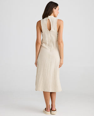 Rear view of Helaina dress from Shanty in natural jacquard