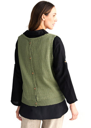 Rear view of Tribeca vest with coconut buttons down the back