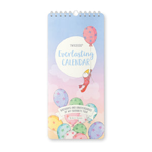 Twigseed everlasting calendar with comical bird hanging onto balloon