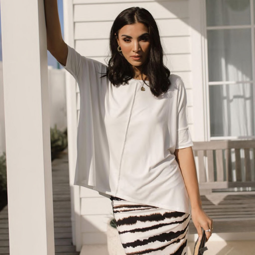 The Stella Slouch Tee from Lou Lou Aust is made from luxurious bamboo fabric and comes in white