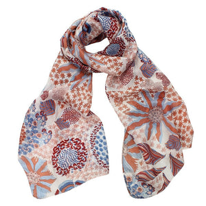 Silk summer oblong scarf in Autumn shades of copper and denim from DLUX