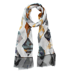 Stunning colours of white, mustard, brown and charcoal makes this modal/cotton scarf a winner