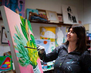 Well known Australian artist Anna Blatman at work in her Melbourne studio