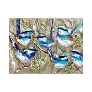 This Glass surface protector has a beautiful hand painted image from Amanda Brooks titled Blue Wrens