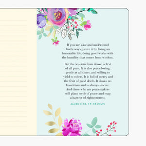 The Good Word Artisan journal contains 8 favourite Scripture passages on colourful floral-design pages within