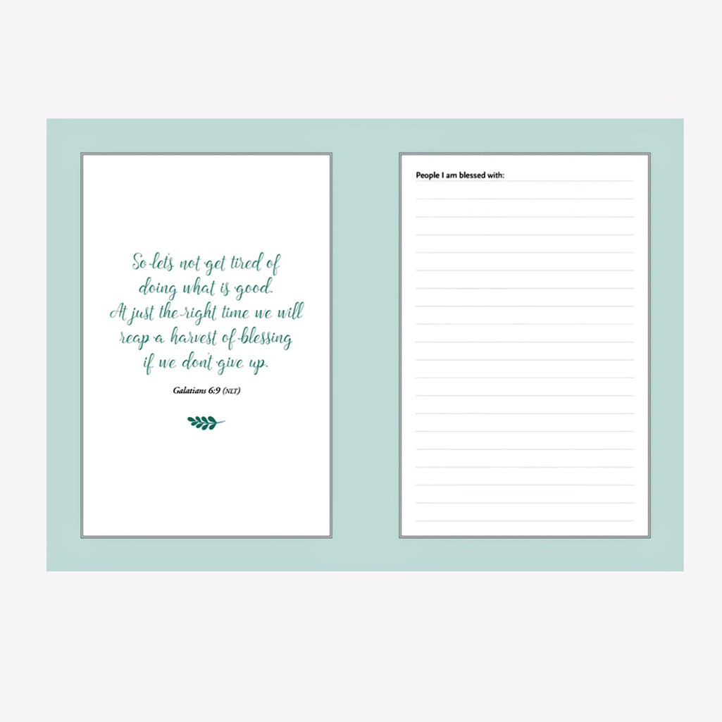 Uplifting quotations and Scripture verses throughout this Daily Dose of Blessings journal