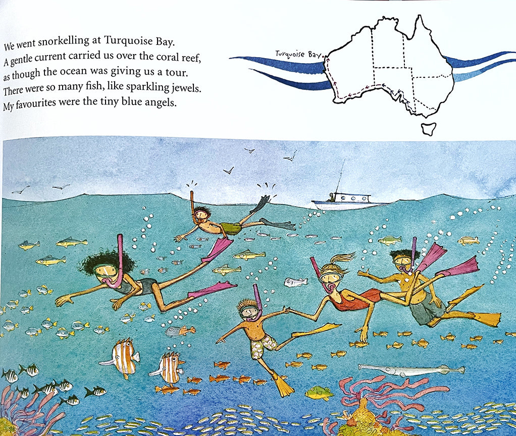 They went snorkelling at Turquoise Bay in WA, where a gentle current carried them over the coral reef as though the ocean was giving them a tour