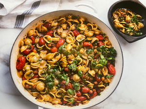 This dish from Ottolenghi's book Flavour is titled One-pan orecchiette puttanesca