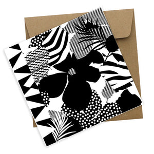 Pinto Flower design by Australian artist Jennie Riley depicting flowers and leaves in black and white