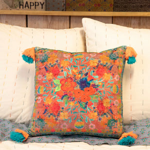 Bright, bold and beautiful flowers depicted in colours of orange, red and teal.