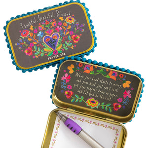 This lovely prayer box says "Thankful Grateful Blessed" on the top and "When your head starts to worry, and your mind just can't rest, put yours prayers down on paper, and let God do the rest" on the inside