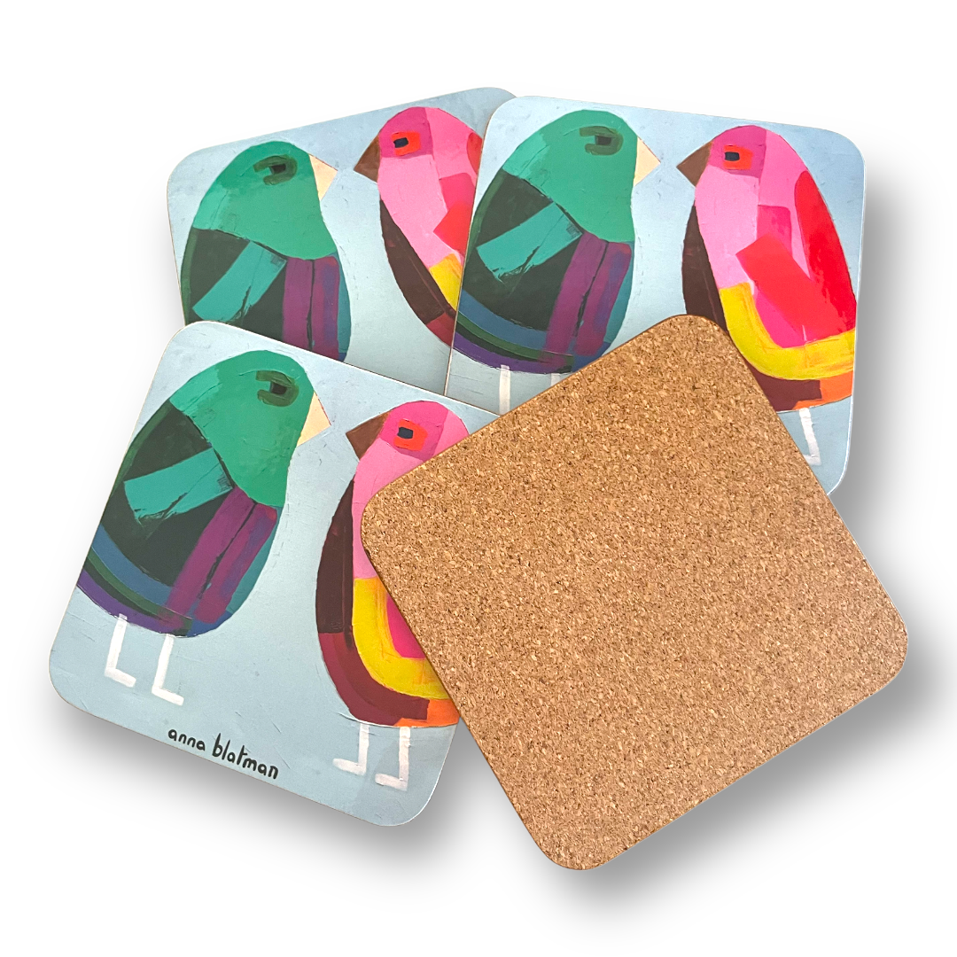 Set of four coasters with cork backing