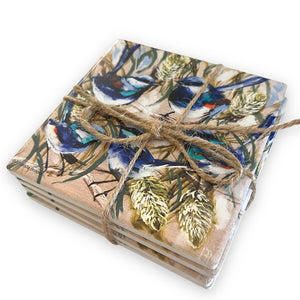 Set of four coasters tied with jute