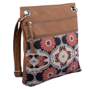 The Melbourne bag is a combination of custom printed cotton canvas and vegan leather