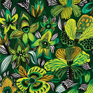 If you love the colour green, then you may love this card from Australian artist Kirsten Katz depicting bold flowers in shades of green with touches of black and white